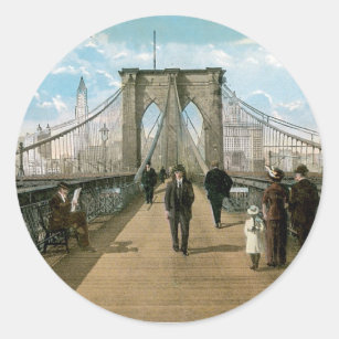 Brooklyn Bridge Promenade, New York City Classic Round Sticker