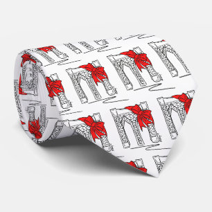 Brooklyn Bridge Red Bow NYC New York Christmas Tie