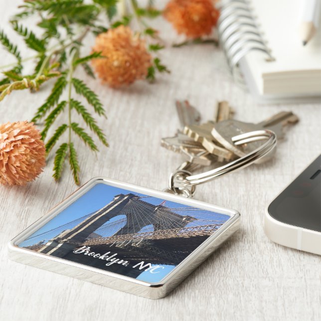 Brooklyn Bridge Sky New York City NYC Photography Keychain (Side)