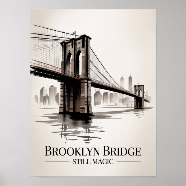 Brooklyn Bridge Still Magic Sepia Ink Poster (Front)
