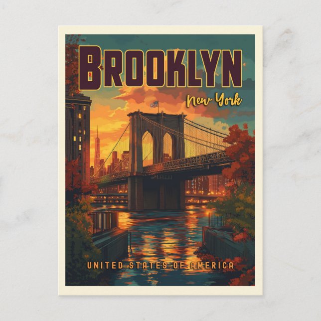 Brooklyn Bridge Sunrise - A Vintage Travel  Postcard (Front)