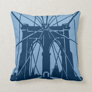 Brooklyn Bridge Throw Pillow Deep Blue