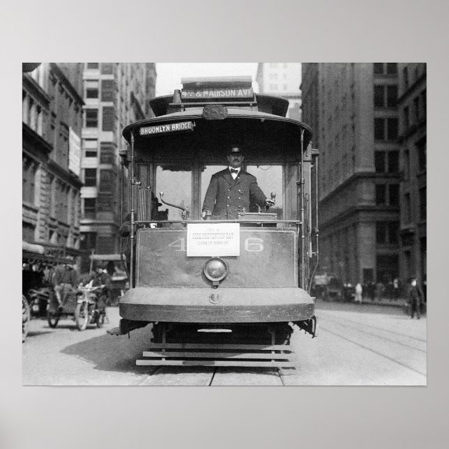 Brooklyn Bridge Trolley, 1915. Vintage Photo Poster (Front)
