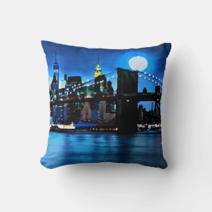 Brooklyn Bridge Under a Full Moon  Throw Pillow