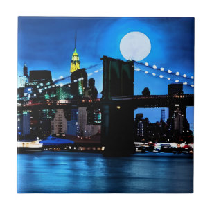 Brooklyn Bridge Under a Full Moon  Tile