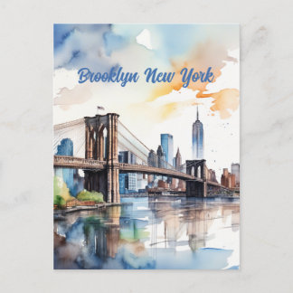 Brooklyn Bridge Watercolor Postcard