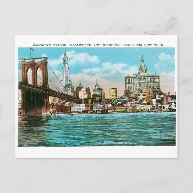 Brooklyn Bridge, Woolworth and Municipal... Postcard (Front)