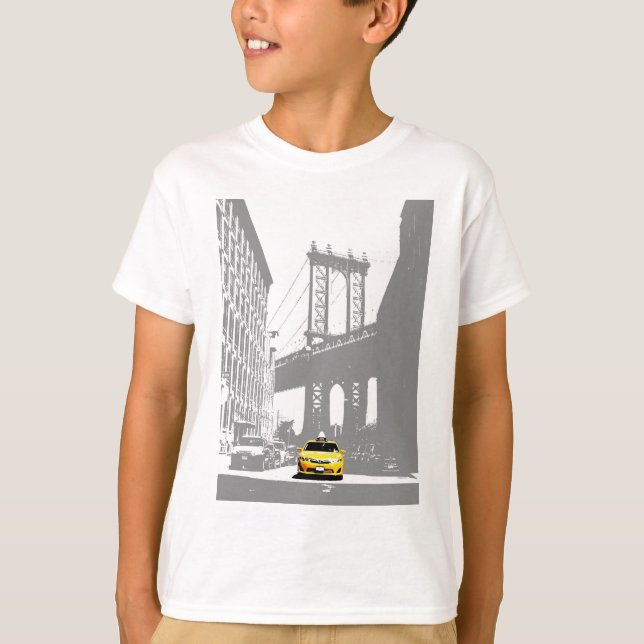 Brooklyn Bridge Yellow Taxi New York City Nyc Boys T-Shirt (Front)