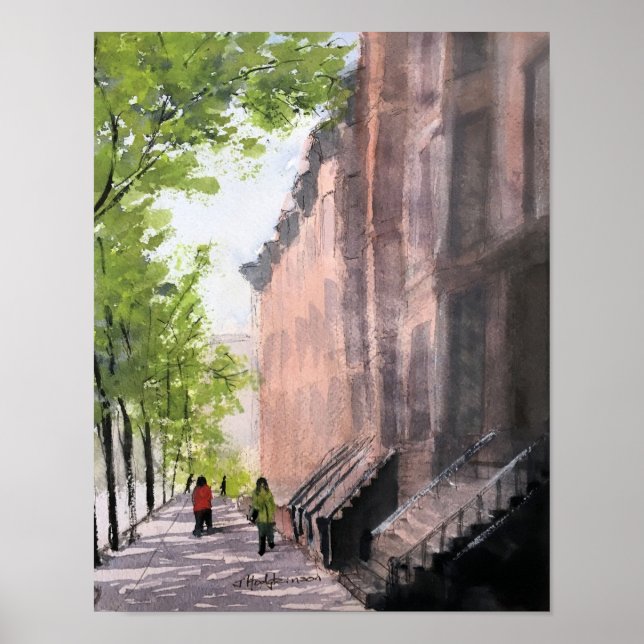 BROOKLYN BROWNSTONES, POSTER EN COULEUR D'EAU (Devant)