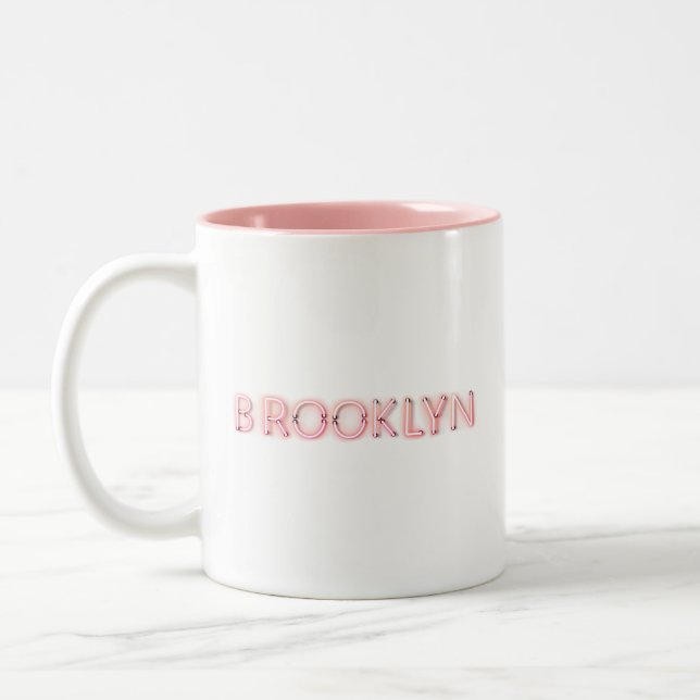 Brooklyn Glowing Neon Lights Two-Tone Coffee Mug (Left)