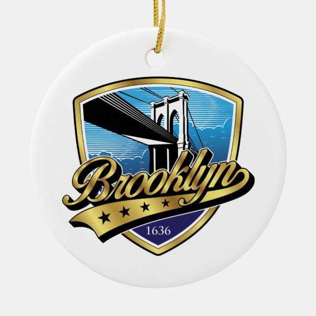 Brooklyn Gold Swoosh Logo Design Ceramic Ornament (Front)