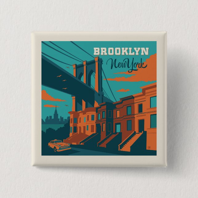 Brooklyn New York 2 Inch Square Button (Front)