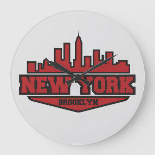 Brooklyn New York   Block Style Script Large Clock