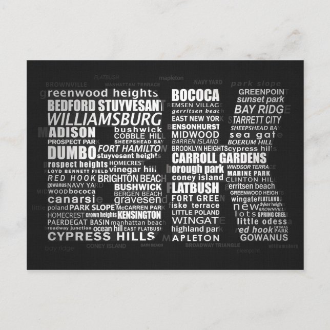 Brooklyn New York City Typographic Postcard (Front)