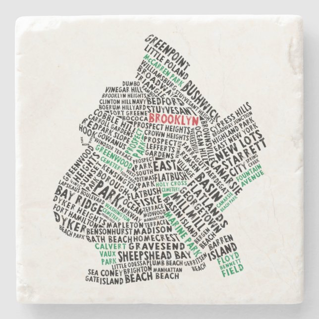 Brooklyn New York City Typography Map Stone Coaster (Front)