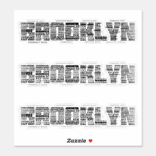 Brooklyn New York City Word Art Sticker Sheet