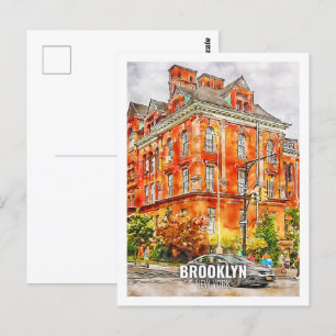 Brooklyn New York Famous Travel Watercolor Sketch Postcard