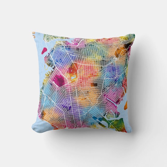 Brooklyn New York Map Throw Pillow (Front)
