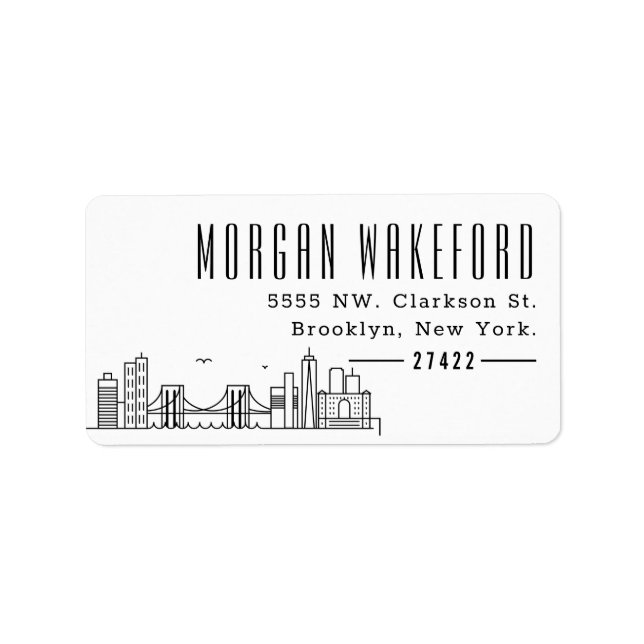 Brooklyn, New York Modern Deco Skyline Large Label (Front)