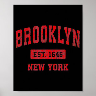 Brooklyn New York Ny Vintage Srts Design Red Des  Poster