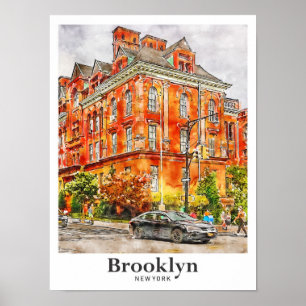 Brooklyn New York Travel Watercolor Hand Drawn Poster