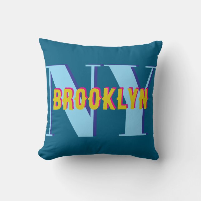 BROOKLYN NY blue grey bklyn stylish  Throw Pillow (Front)