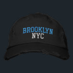 BROOKLYN NYC on Black Vintage Style Embroidered Hat<br><div class="desc">BROOKLYN NYC jade and light blue coloured embroidery on Black distressed vintage style cotton hat. Embroidery is customizable to other colour choices by selecting the "Edit Design" tool button. Also available is the option to select choice of hat colour on the main item page.</div>