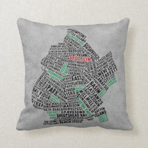 Brooklyn NYC Typography Map Cushion