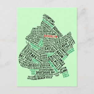Brooklyn NYC Typography Map Postcard