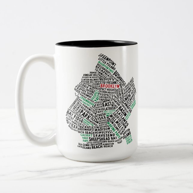 Brooklyn NYC Typography Map Two-Tone Coffee Mug (Left)