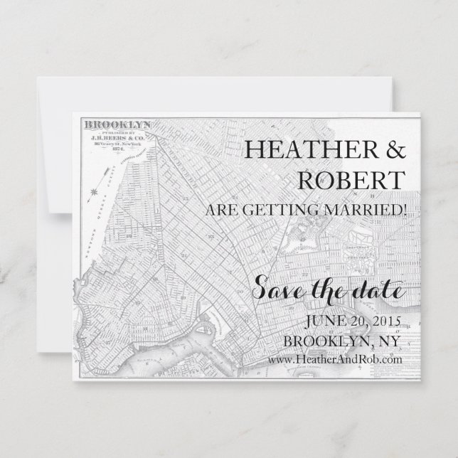 Brooklyn Save the Date - Vintage Map (grey) (Front)