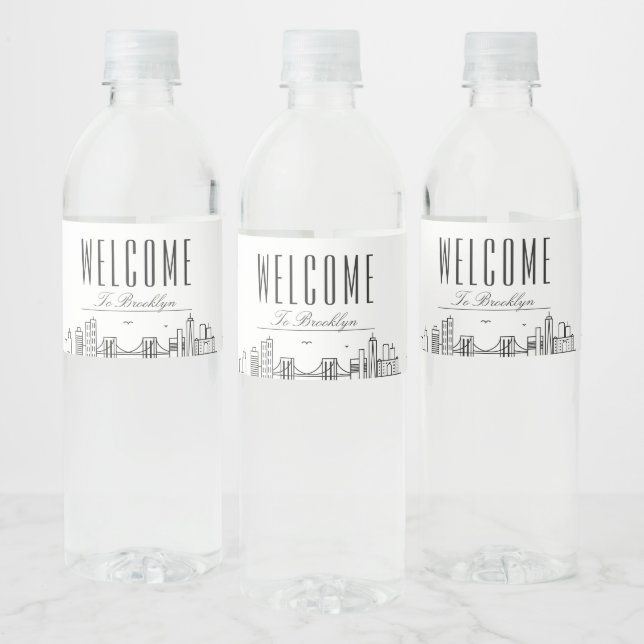 Brooklyn Skyline | Welcome Message Water Bottle Label (Bottles)