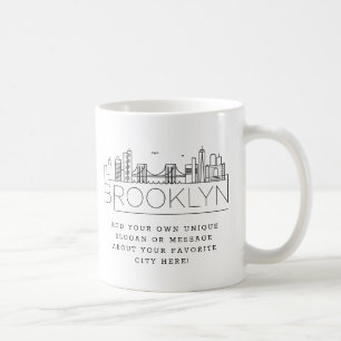 Brooklyn Stylized Skyline   Custom Slogan Coffee Mug