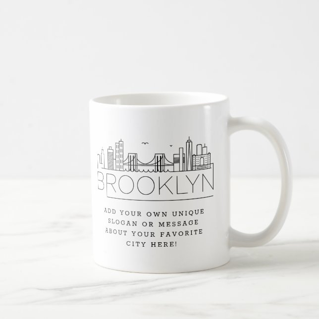 Brooklyn Stylized Skyline | Custom Slogan Coffee Mug (Right)