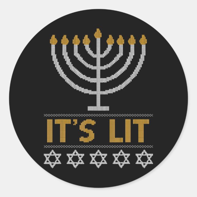 Brooklyn Surf Hanukkah Menorah It's Lit Classic Round Sticker (Front)