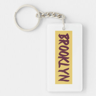 Brooklyn Text Base Design on Yellow Background Keychain
