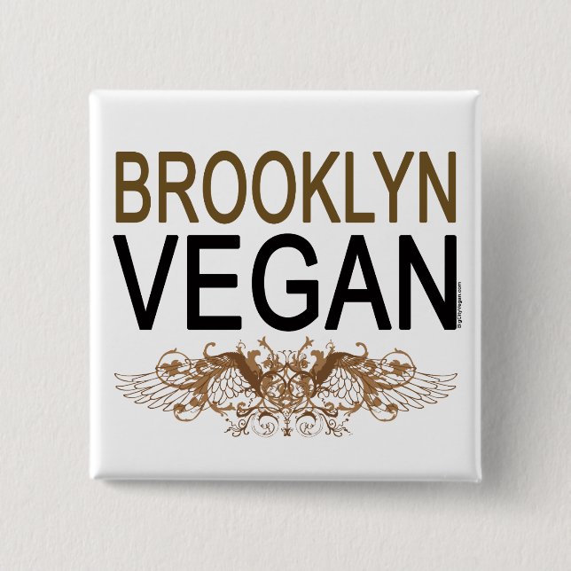 Brooklyn Vegan 2 Inch Square Button (Front)