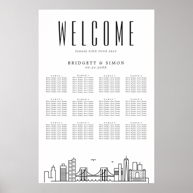 Brooklyn Wedding | 12 Table Seating Chart  (Front)