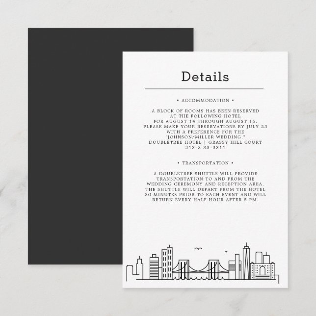 Brooklyn Wedding | Guest Details Information Enclosure Card (Front/Back)