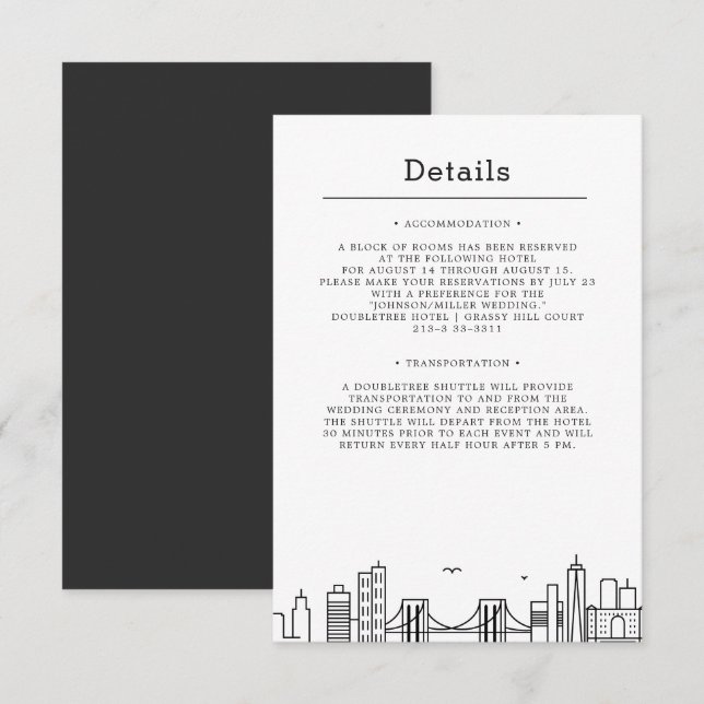 Brooklyn Wedding | Invitation détails invité (Devant / Derrière)