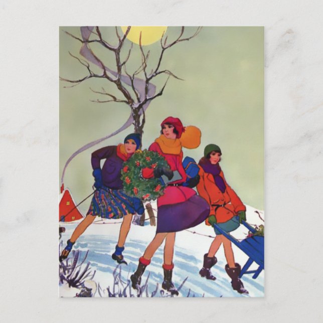 Brookmont Park, 1920s Christmas Illustration Holiday Postcard (Front)