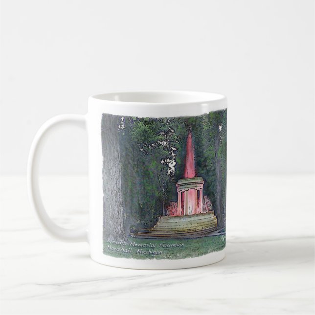 Brooks Memorial Fountain Coffee Mug, Marshall Mich Coffee Mug (Left)