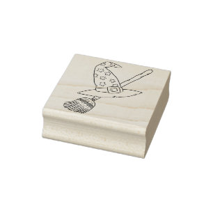 Broom and witch hat illustration art stamp