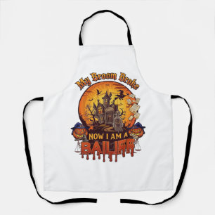 Broom Broke Bailiff Halloween Ghost Court Pumpkins Apron