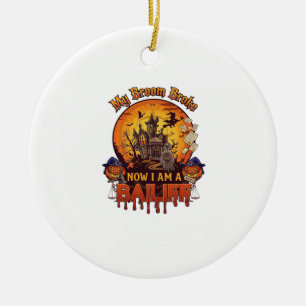 Broom Broke Bailiff Halloween Ghost Court Pumpkins Ceramic Ornament