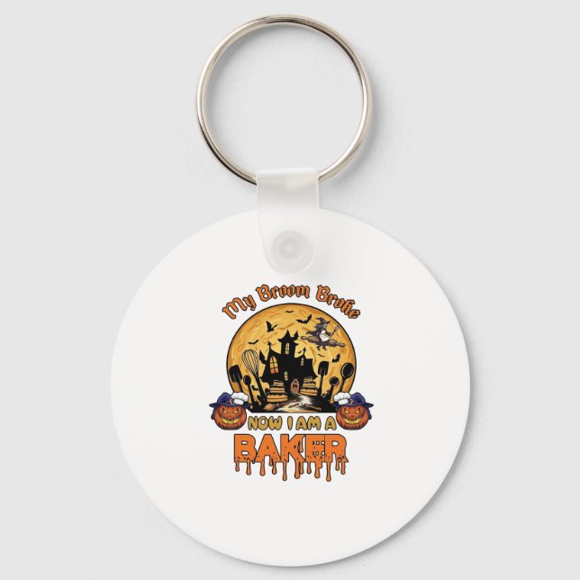 Broom Broke Baker Halloween Witch Chef Pumpkin_1 Keychain (Front)