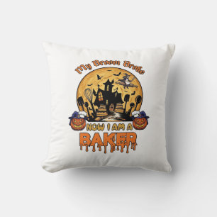 Broom Broke Baker Halloween Witch Chef Pumpkin_1 Throw Pillow