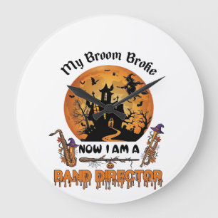 Broom Broke Band Director Halloween Haunted House Large Clock