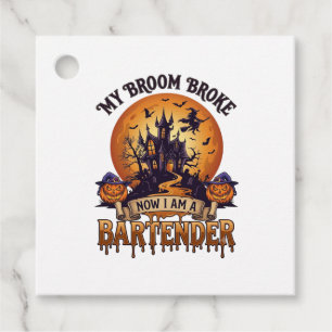 Broom Broke Bartender Halloween Haunted House Witc Favour Tags