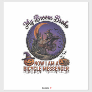 Broom Broke Bicycle Messenger Witch Halloween Moon